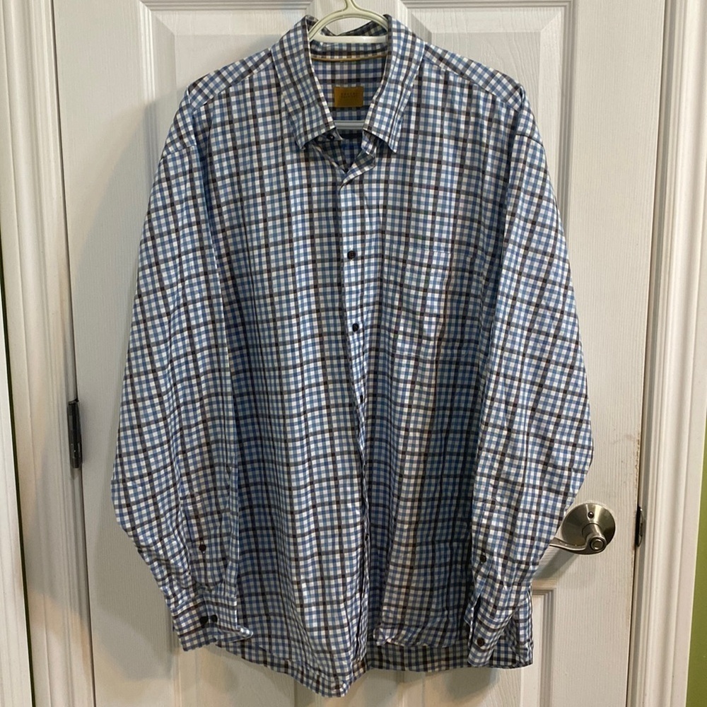 Robert Talbot Carmel 100% Cotton Blue Plaid Button Down Shirt Men’s Size XL